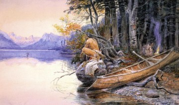  occidental Pintura - Campamento indio Indios del lago McDonald americano occidental Charles Marion Russell
